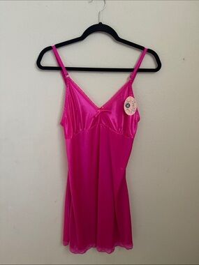 Tracy M Hot Pink  Chemise with Lace Trim